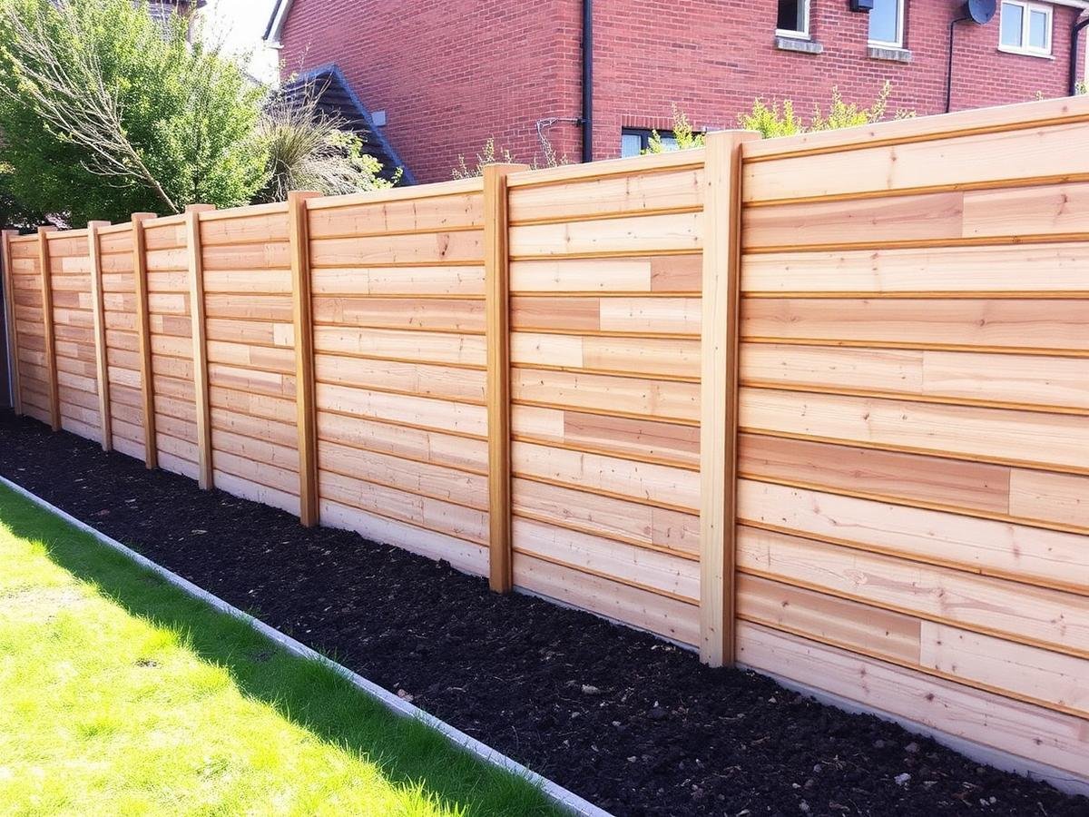 Freshly installed garden fence and tidy soil border